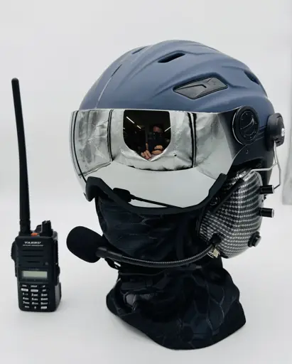 APCO Jetcom X3 Paramotorhelm Komplettset dunkelblau mit Peltor X3, Visier, Flugfunk und Bluetooth